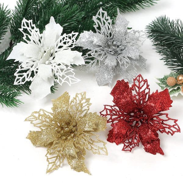 5Pcs Christmas Decoration 11Cm Artificial Flowers Xma Tree Pendant Ornaments Home Decor Navidad New Year 2025 Party Supplies B2