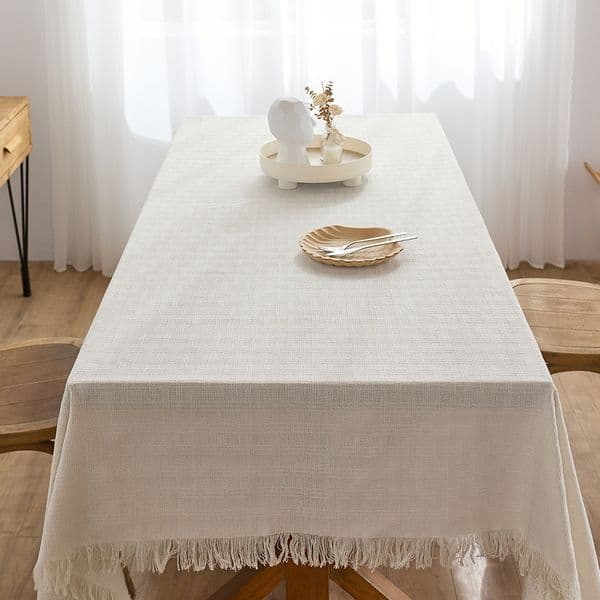 Cotton Linen beige Tablecloth Square Table decor Burlap Table Covers with Tassel for Kitchen Dinning Picnic Wedding Party