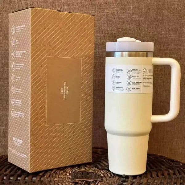 40oz Vacuum Insulated Car Mug For Double Wall Thermal Iced Travel Cup and Tumbler with Straw Lid Stainless Steel X2507111