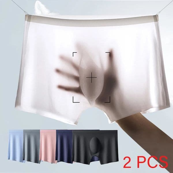 2 Pcs/Lot Mens Ultra-thin Panties Summer Ice Silk Boxers Briefs Underwear Lingerie Shorts Breathable Sexy Seamless Underpants 250708