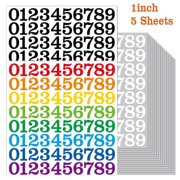 400pcs 1 Inch Number Stickers 5 Sheets Arabic Number Sticker Waterproof Vinyl Self-adhesive Removable Office Home Cup Decoration