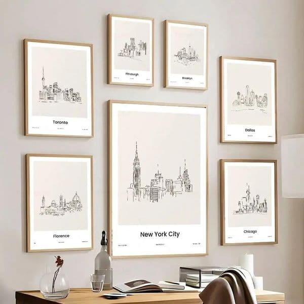 Modern Minimalist City Skyline Wall Art New York Toronto HD Canvas Print Poster for Living Room Bedroom Decor