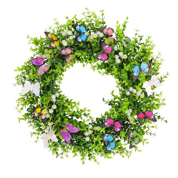 Yannew Artificial Green Eucalyptus Wreaths for Front Door Spring Summer Wreath with Olive Leaves Berry Indoor Outdoor Wall Decor