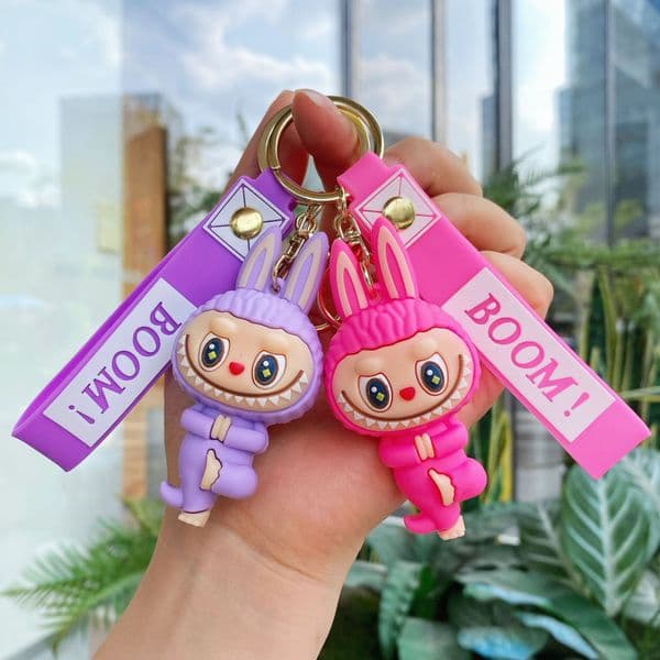 Cartoon labubu keychain cute three-dimensional soft plastic doll school bag pendant key chain gift wholesale