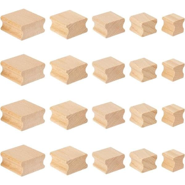 20Pcs Blank Hard Wood 5 Styles Wood Tiles Square Grooved Wood Blocks for Stamp Carving Rubber Stamp Mounts for Crafts Laser