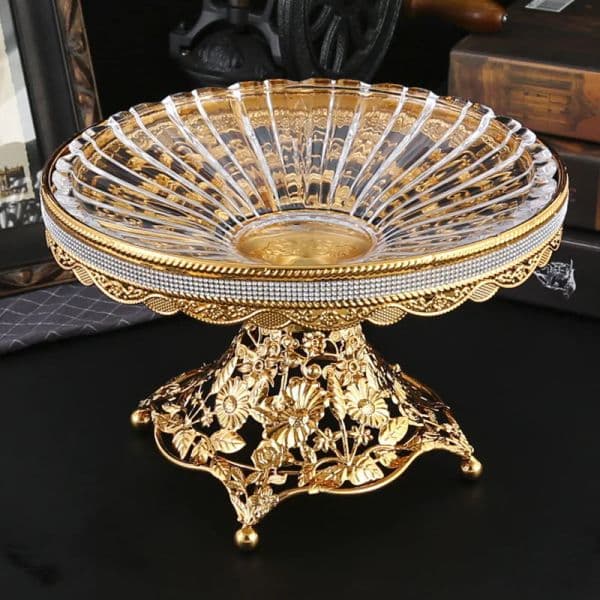 Iron Metal Crystal Glass Fruit Tray Home Living Room Tea Table Home Storage Tray Decoration