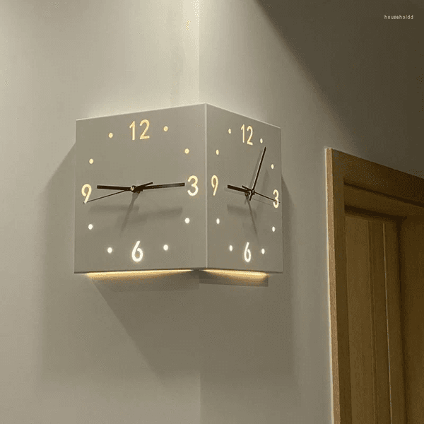 Wall Clocks Creative Light Sensor Corner Clock Square Simple Double Sided With Arabic Numeral Scale Analog Silent