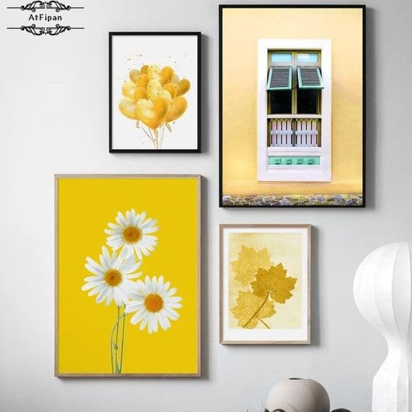 Daisy Ginkgo Tree Maple Balloon Window Posters and Prints Wall Art Canvas Painting Nordic Style Pictures for Living Room Home D