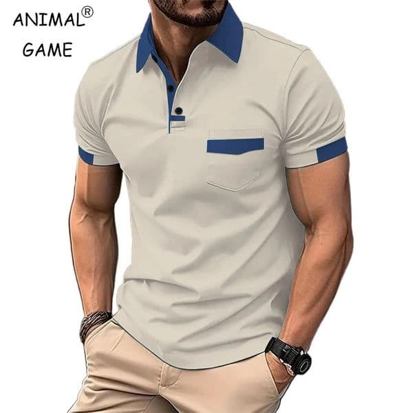 Summer Mens Short Sleeve T Shirts Solid Color Polo Shirt Breathable Loose Basic Shirts for Men Lightweight Tops with Pockets 250710