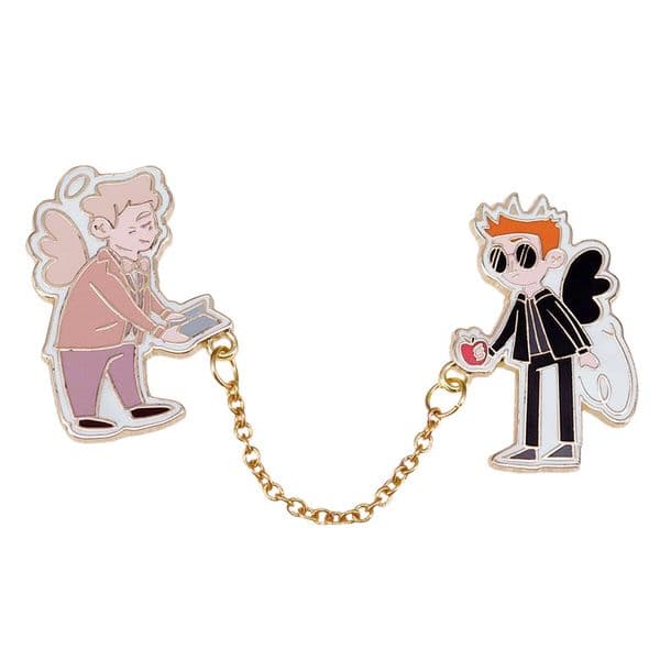 TV series Inspired Ineffable Husbands goodomens Demon and angel double sided charm cool props chain connected Enamel Pin for boy