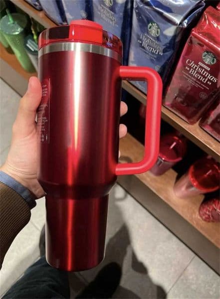 40oz Red Tumblers With Handle Car Mugs Insulated Tumbler With Lid Straw Stainless Steel Coffee Tumbler Thermos Cups X250711