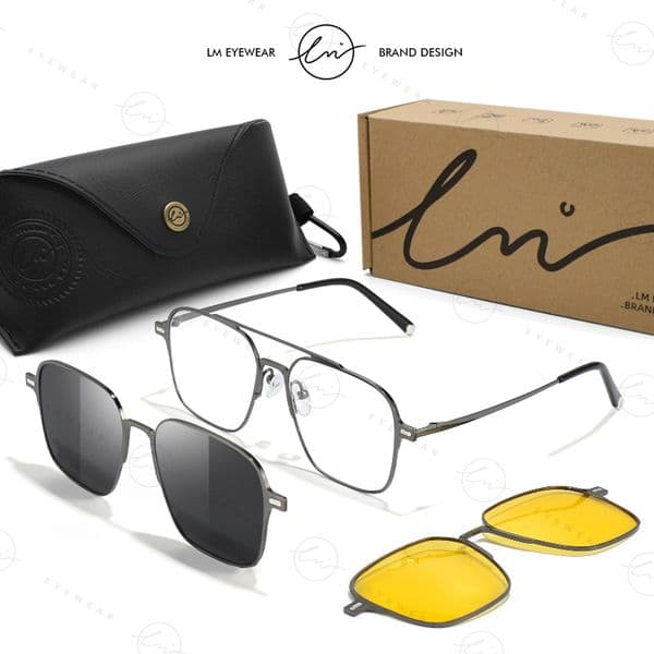 LM New Style Metal 3 In 1 Magnet Clip On Glasses Trend Driving Polarized Sunglasses For Men Women Optical Computer Glasses UV400