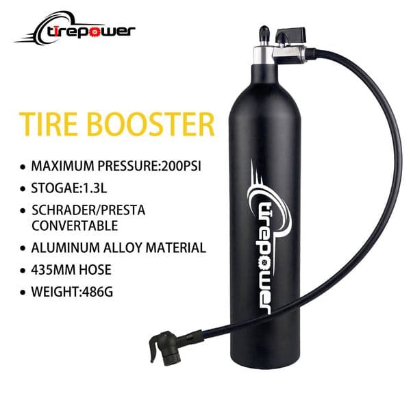 Aluminum Alloy Tubeless Pump Tire Inflator Tyre Air Booster Bottle With Valve Gas Cylinder 1.3L Fit For MTB Road Bike 29"Tire