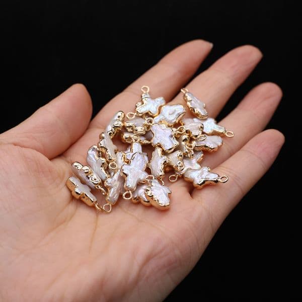 2pcs/set Natural Freshwater Pearl Pendant Cross Shaped Pendant Charms for DIY Women Men Necklace Jewelry Making Accesssories