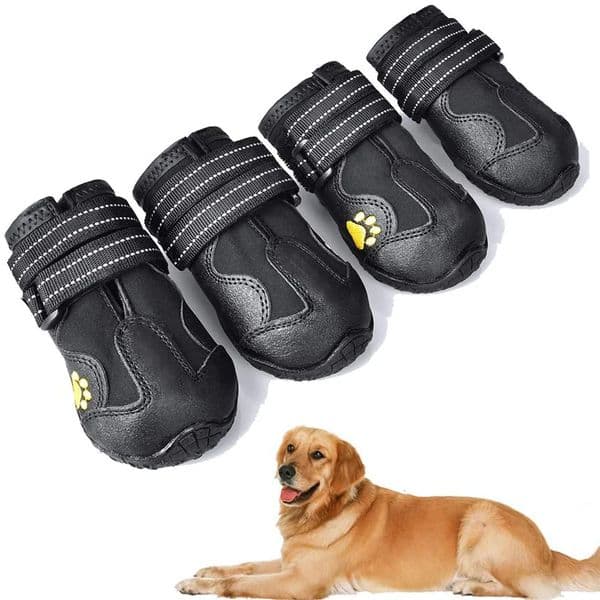 Dog Boots Waterproof Dog Shoes Dog Booties with Reflective Rugged Anti-Slip Sole and Skid-Proof Outdoor Large Dog Shoes 4Pcs 250712