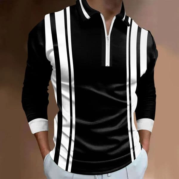 Fashion Striped Mens Polos T-Shirts Long Sleeve 3D Printed Street Male Zippers POLO Tee 6XL Plus Size Casual Tops 250708