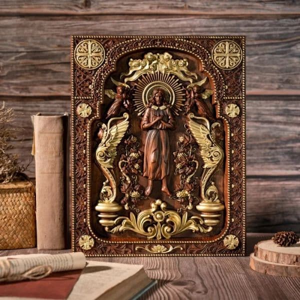 Vintage Jesus Icon of Ascension Wooden Jesus and Lion Home Living Holy Statue
