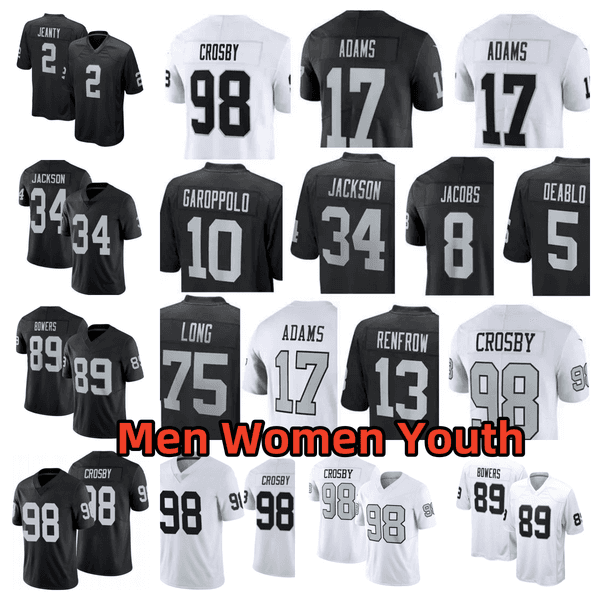 Ashton Jeanty Geno Smith Maxx Crosby Football Jersey 89 Brock Bowers Charles Woodson Bo Jackson Jakobi Michael Mayer Howie Long Ken Stabler Divine Deablo Jerseys