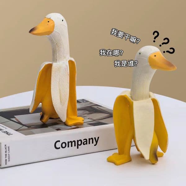 Whimsical Banana Duck Statue - Vintage Garden Decor Sculpture for Yard, Lawn, Home - Peeled Banana Duck Art Craft