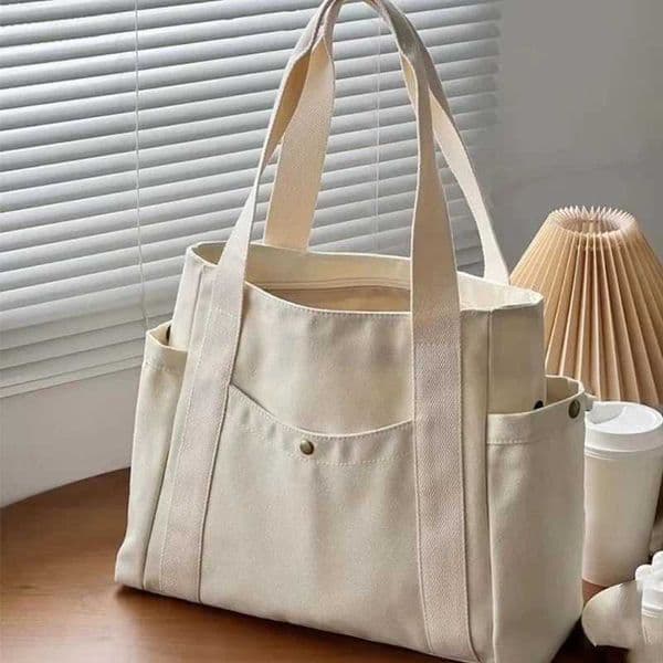 Canvas Commuter Womens Bag Large Capacity Multi Outer Pocket Zip Shoulder Bag Student Shopping Tote Bag Z250712