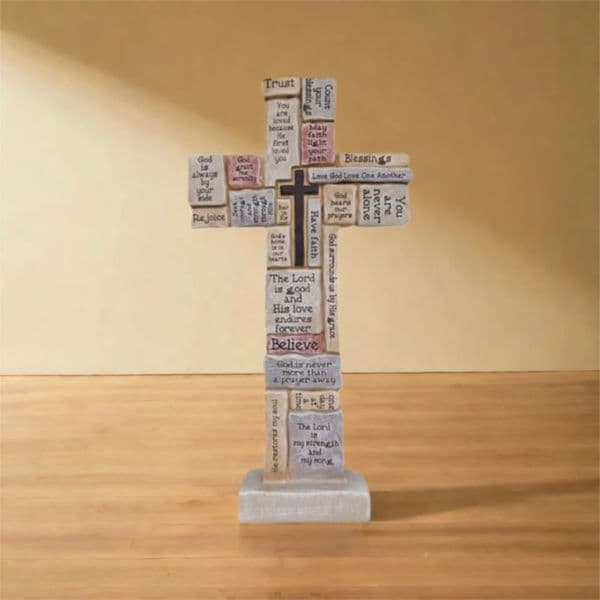 Christian Cross Statue Funny Handmade Cross Prayer Sculpture Resin Craft Cross Desktop Ornament Home Indoor Scene Garden