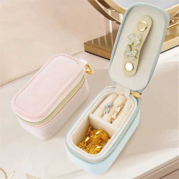 Soft Velvet Jewelry Box Keychain Ring Storage Organizer Necklace Stud Earring Accessory Box Compact Jewelry Case Z250712