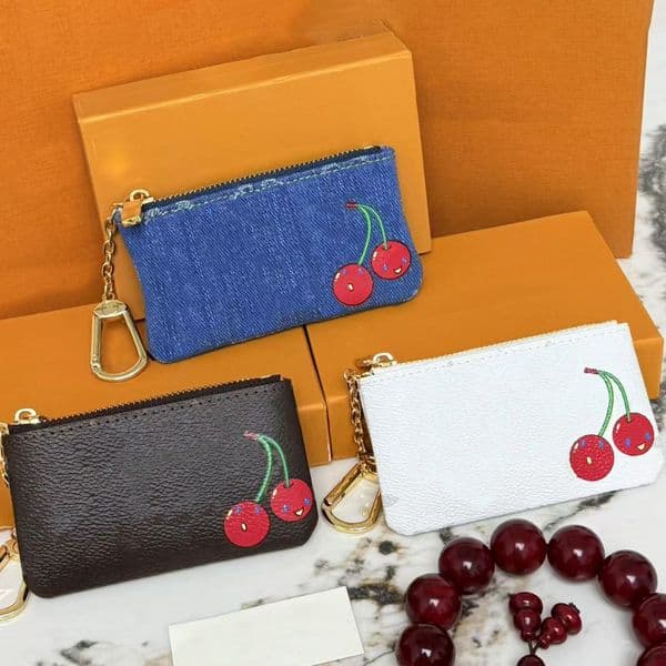 new key pouch luxury designer coated canvas golden hardware wallet zip closure card holder chain with hook wallets fashion women casual shopping purse