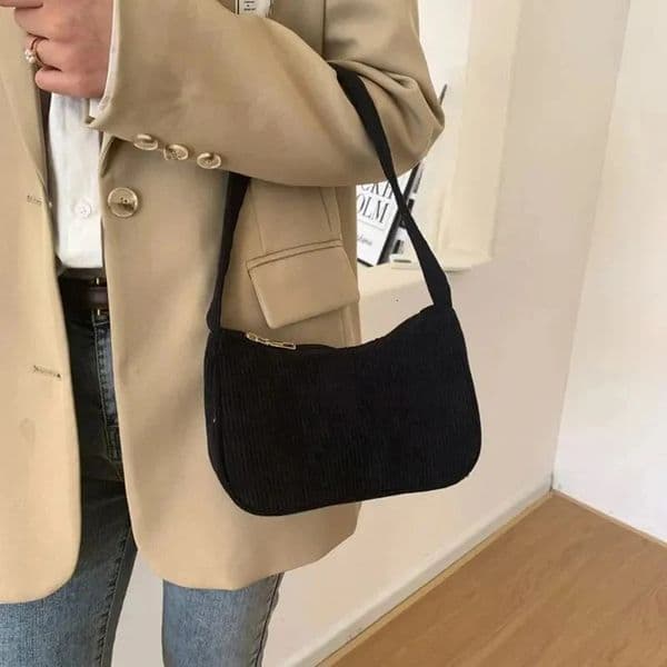 Retro Underarm Bag Womens Half Moon Shoulder Fashion Solid Color Small Handbags For Women Zipper Corduroy Clutch 250703BANJIA