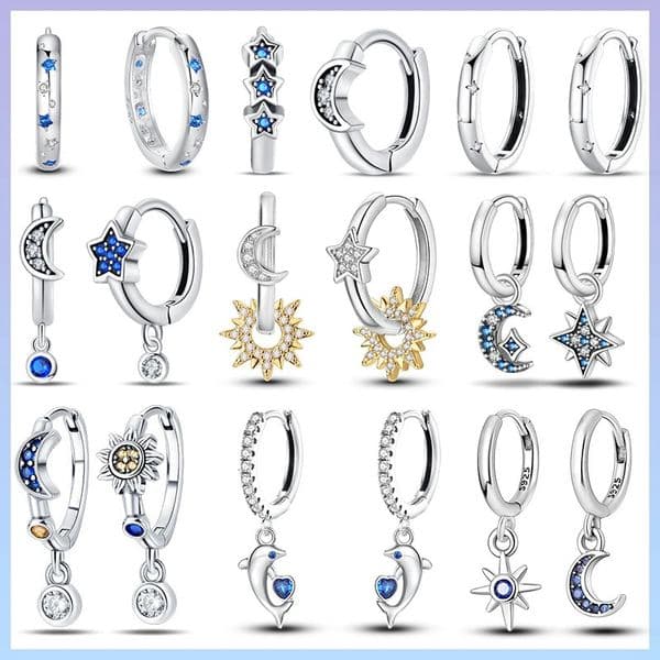 925 Sterling Silver Moon Universe Starry Sky Series Charm Earrings Women Blue Shiny Zircon Daily Wear Jewelry 250711