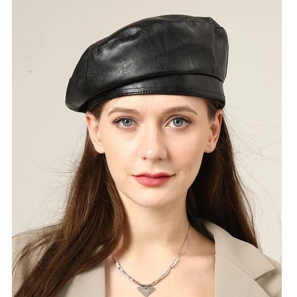 PU Leather Beret Caps Fashion Men Women Beret Hat Unisex Beanies 250712