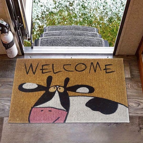 Cow Welcome Printed Doormat, Bathroom Rug, Kitchen Rug, Machine Washable, Housewarming Gift, Area Rug For Front Door Porch, RV