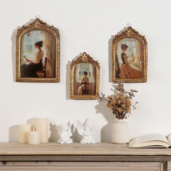 Antique Arch Shaped Gold Carved Embossed Resin Picture Frame Home Office Photo Display Tabletop Wall Hanging Decor H260310