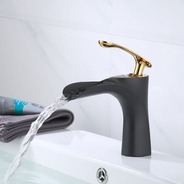 All-Copper European Style Black Gold Bathroom Hot and Cold Water Basin Washbasin Waterfall Faucet