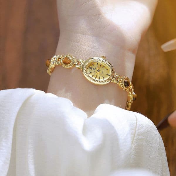 Womens Wrist Watch Natural Jade Bracelet Vintage Watch Small Oval Dial Gold Retro Watches Women Quartz Clock Gifts 250711