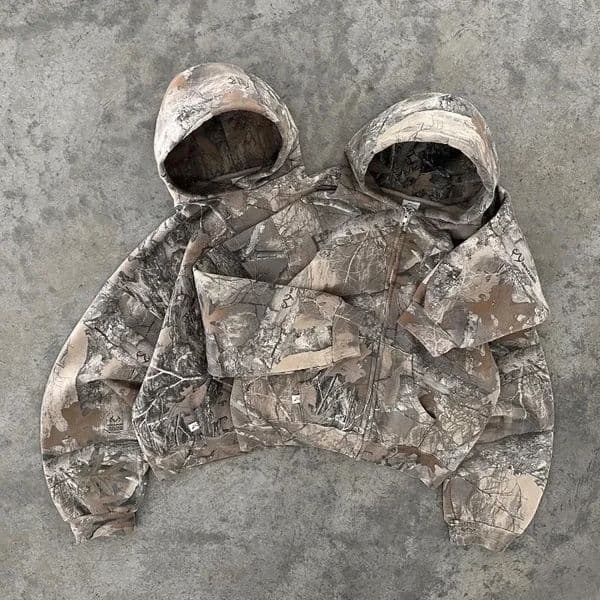 Vintage Camouflage Leaves Hoodie Y2K Men Women Harajuku Hip Hop Tactical Camouflage Oversized Hoodie Sweatshirt Zipper Jacket 250712BJ