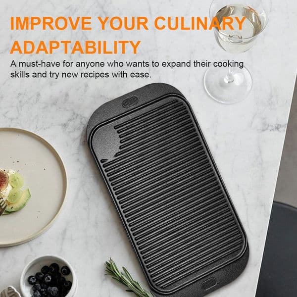 18.9inX10.2in Cast Iron Griddle Rectangular Grill Plate Skillet Flat Pan for Gas Stovetop Oven for Camping Roasting