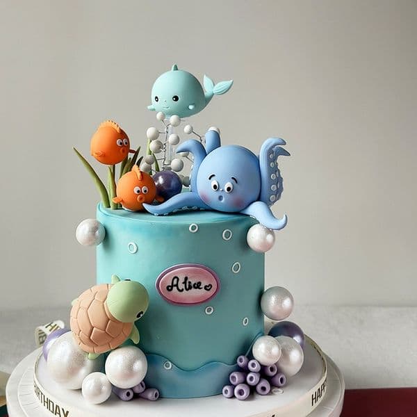 Cartoon Ocean Animals Cake Decor Octopus Whale Devil Fish Coral Under The Sea Theme Kids Birthday Party Babyshower Supplies