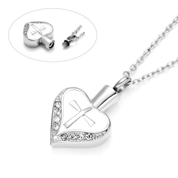 Stainless Steel Cross Heart Urn Necklace for Women Men Keepsake Pendant Memorial Jewelry Locket Gift Ash Holder