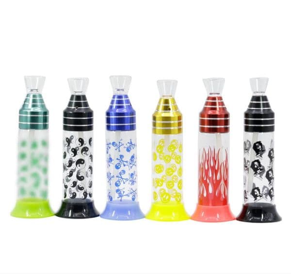 Smoking Pipes 13.5CM height plastic base with colored pattern glass bottle and pipe