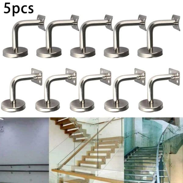 Eeatop 5Pcs Handrail Brackets Stair Handrail Guard Rail Wall Mounted 304 Stainless Steel Flat Bent Hardware Stair Accessories