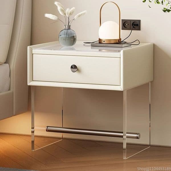 Modern Floating Nightstand - Transparent Wood Bedside Cabinet with Hidden Storage