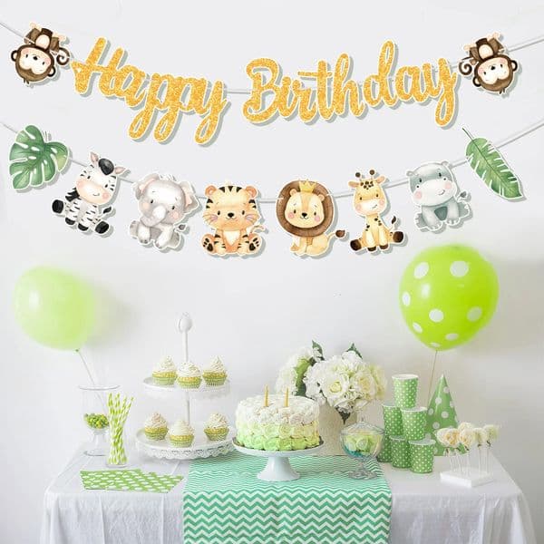 Animal Banner Jungle Safari Happy Birthday Party Decorations for s Wild One Birthday Decor Hangning Garland Party Supplies 250712