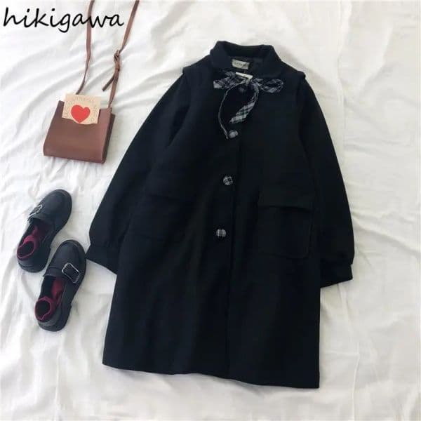 Woolen Coats Autumn Winter Thicked Black Outwear Oversized Top 2025 Ropa Mujer Warm Casual Japanese Jackets Women's Clothing
