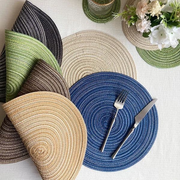 4/2pcs Round Table Mat Woven Ramie Placemats Washable Anti Slip Dining Table Mats Tableware Bowl Pads Kitchen Drink Cup Coasters 250709BJ