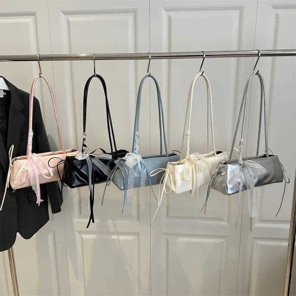 PU Leather Shoulder Bag Casual Bow Lace Wen Armpit Bag Solid Color Tote Bags Small Square Bag Womens Handbag Wen Y250714