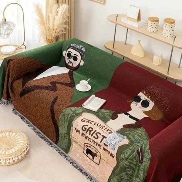 Textile City Movies Artistic Sofa Cover with Cartoon Couple Design Decora Couch Throw Blanket Durable Blend Stylish Home Decor X250714
