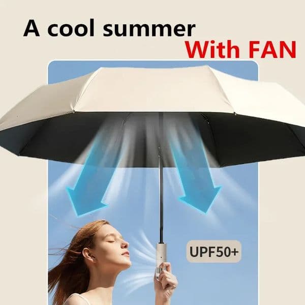 Folding Umbrella with Fan USB Charge Cool Ultra-light Parasol Black Coating Sun-resistant Umbrellas with Gift Box 250712