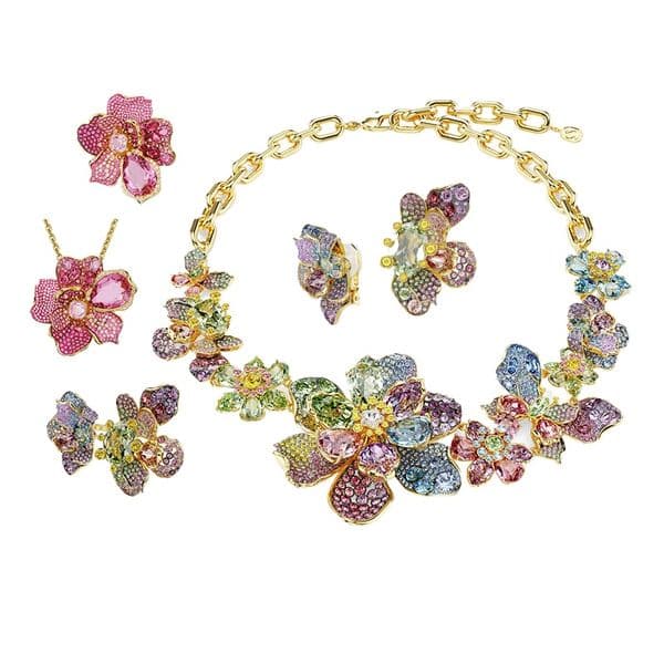 2025 new frh sweet rose flower digner necklace earrings ring bracelet jewelry set for women girls dopamine luxury romantic pink green crystal choker