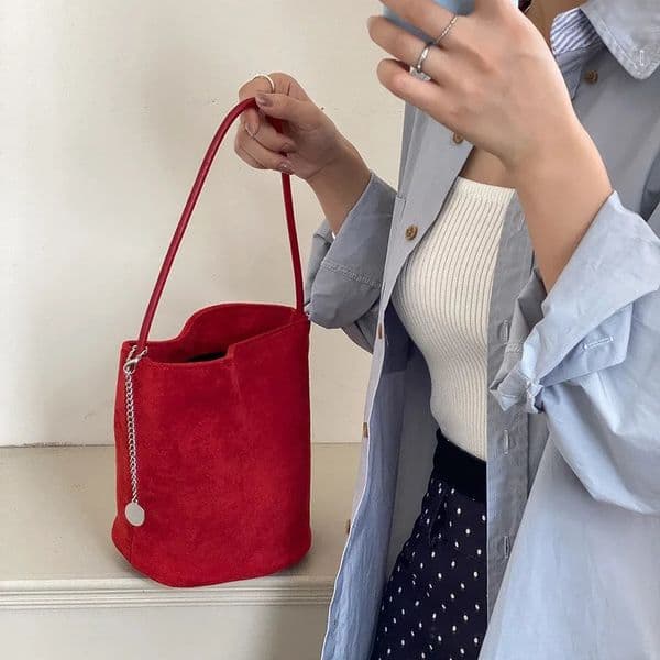 Vintage Faux Suede Buckets Bag er Women Handbags Autumn and Winter Trend Shoulder Bags Small Tote Bag 250707BJ