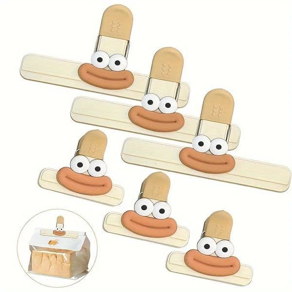 6 Pcs Cartoon Small Fresh Potato Chip Bag Clips - Heavy Duty Plastic Food Storage Closure 3 Large 3 Small 250707